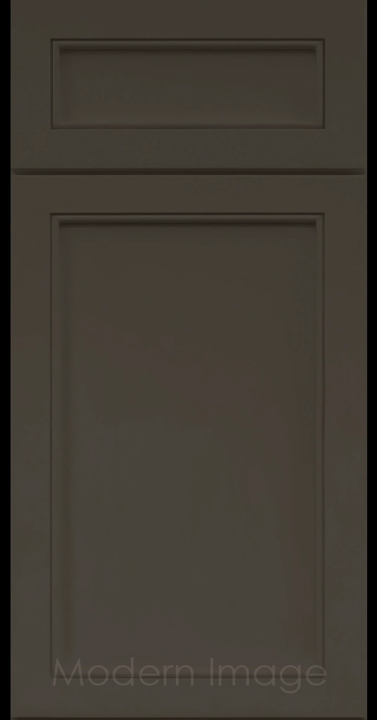 Alpine Slim Cabinet Door a narrow Stile & Rail Surrounding a flat center panel in a Urbane Bronze Custom Paint